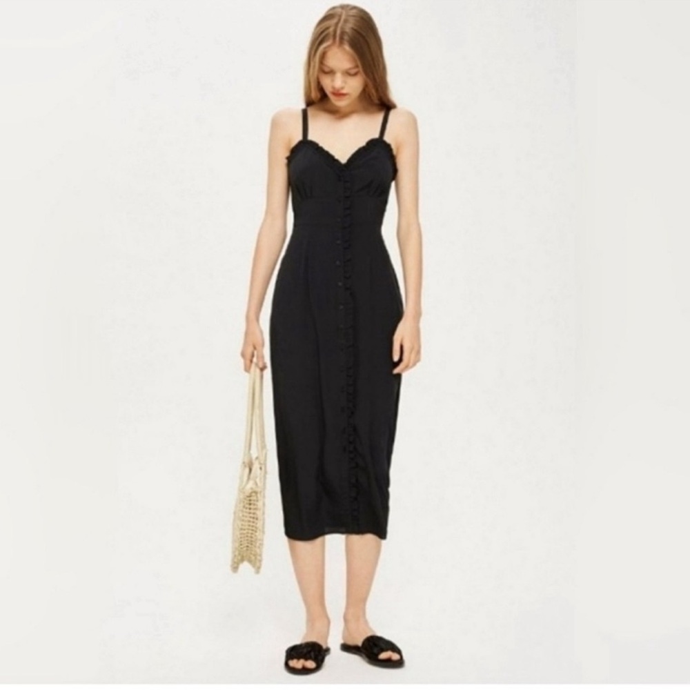 Topshop Black Ruffle Midi Dress